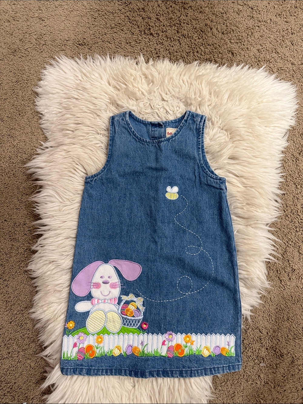 Vintage Girls Denim Overall Dress 4T
Cotton Blue Jean Jumper Easter Bunny